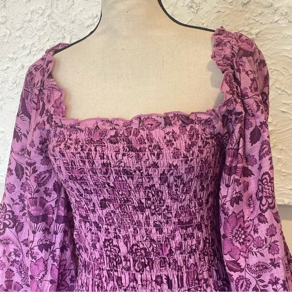 FREE PEOPLE Azalea Combo Smock It To Me Mini Dress Purple Long Sleeve Sz XS NWT - Picture 3 of 8